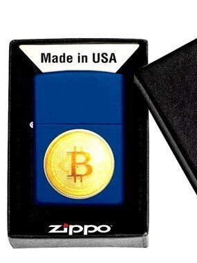 Sharp Blue Bitcoin Textured Print Zippo Lighter